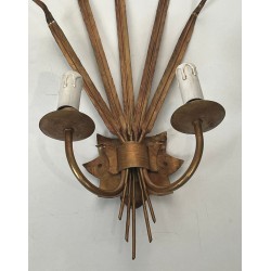 Pair of Gilded Wheat Sheaf Wall Sconces in the Taste of Chanel | French Work, circa 1970