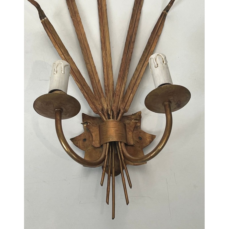 Pair of Gilded Wheat Sheaf Wall Sconces in the Taste of Chanel | French Work, circa 1970