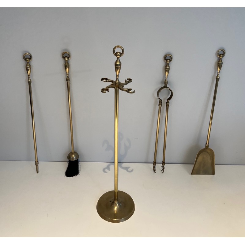 Nécessaire de Feu de Style Néoclassique en Laiton, Travail Français, Vers 1970