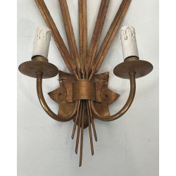 Pair of Gilded Wheat Sheaf Wall Sconces in the Taste of Chanel | French Work, circa 1970