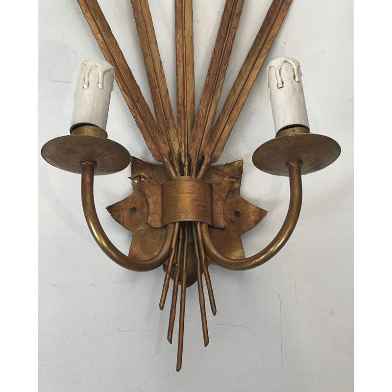 Pair of Gilded Wheat Sheaf Wall Sconces in the Taste of Chanel | French Work, circa 1970