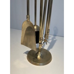 Nécessaire de Feu de Style Néoclassique en Laiton, Travail Français, Vers 1970