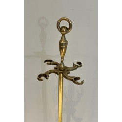 Neoclassical Style Brass Fireplace Tools Set, French Work, Circa 1970