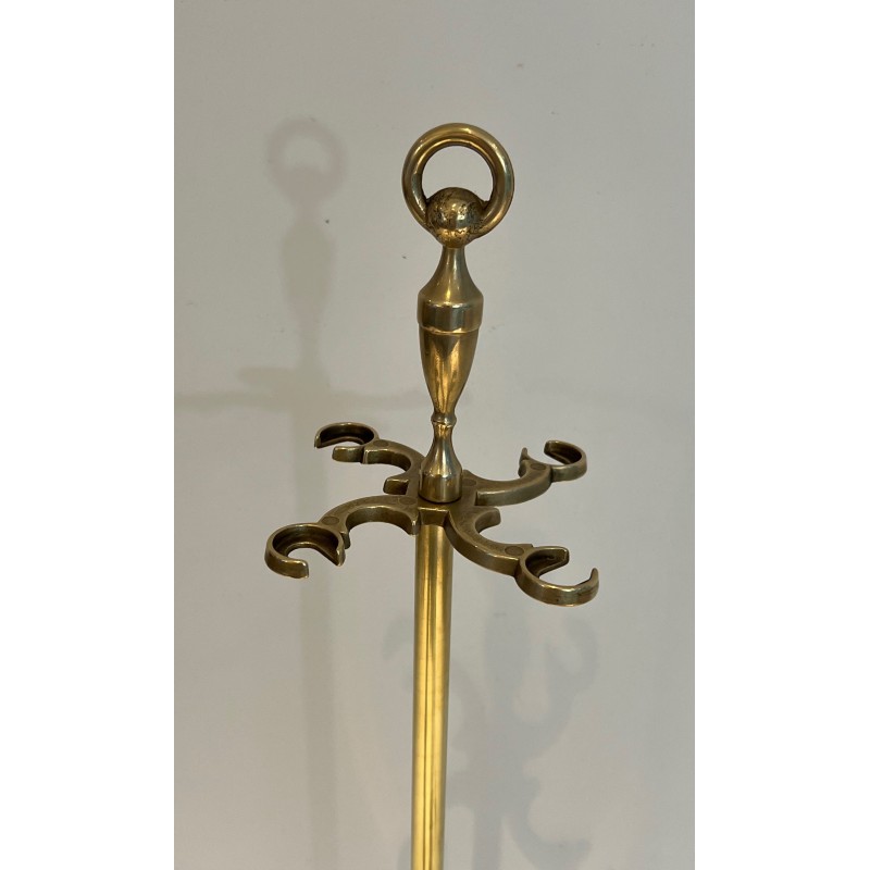Neoclassical Style Brass Fireplace Tools Set, French Work, Circa 1970