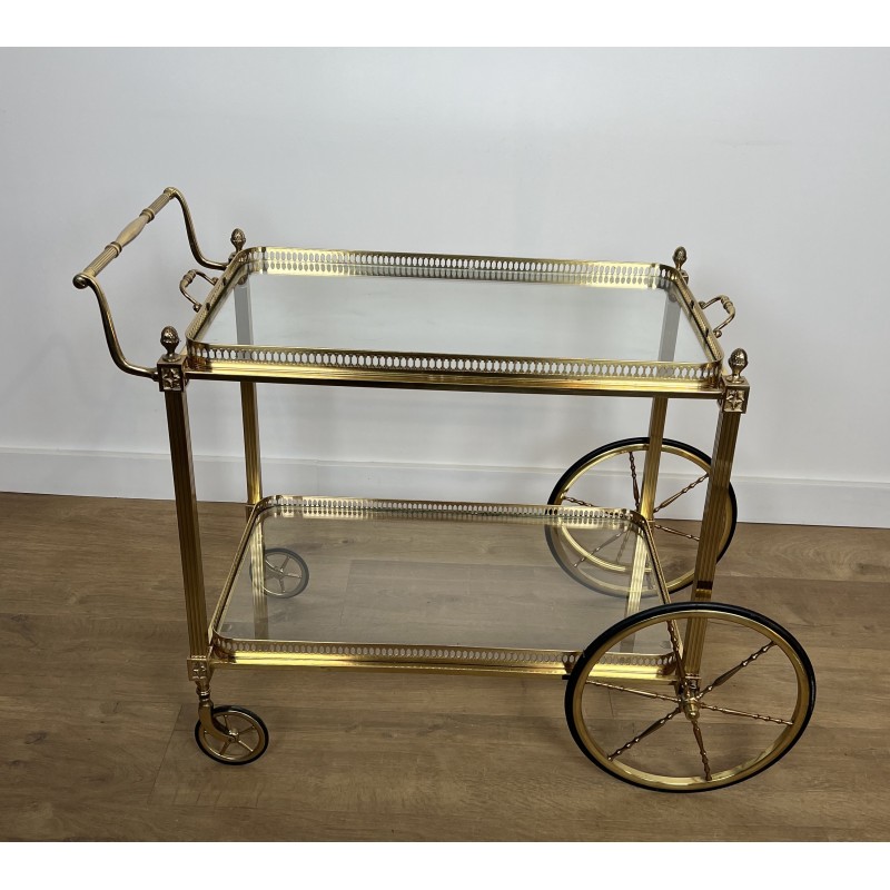 Neoclassical Brass Drinks Trolley Decorated with Fleur-de-Lys, Maison Baguès, French Work, Circa 1940