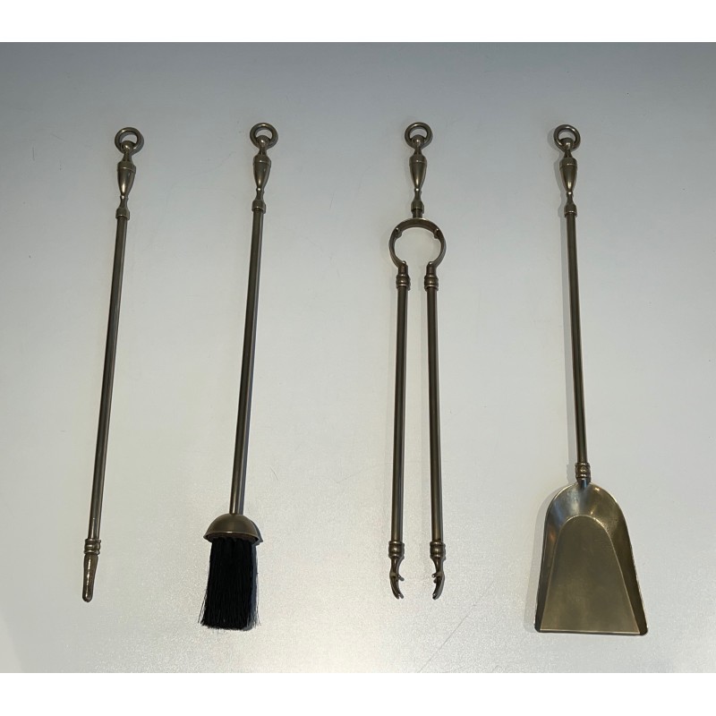 Neoclassical Style Brass Fireplace Tools Set, French Work, Circa 1970