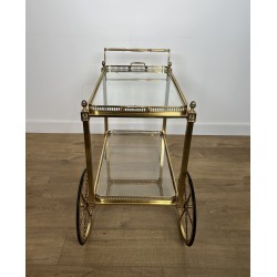 Neoclassical Brass Drinks Trolley Decorated with Fleur-de-Lys, Maison Baguès, French Work, Circa 1940