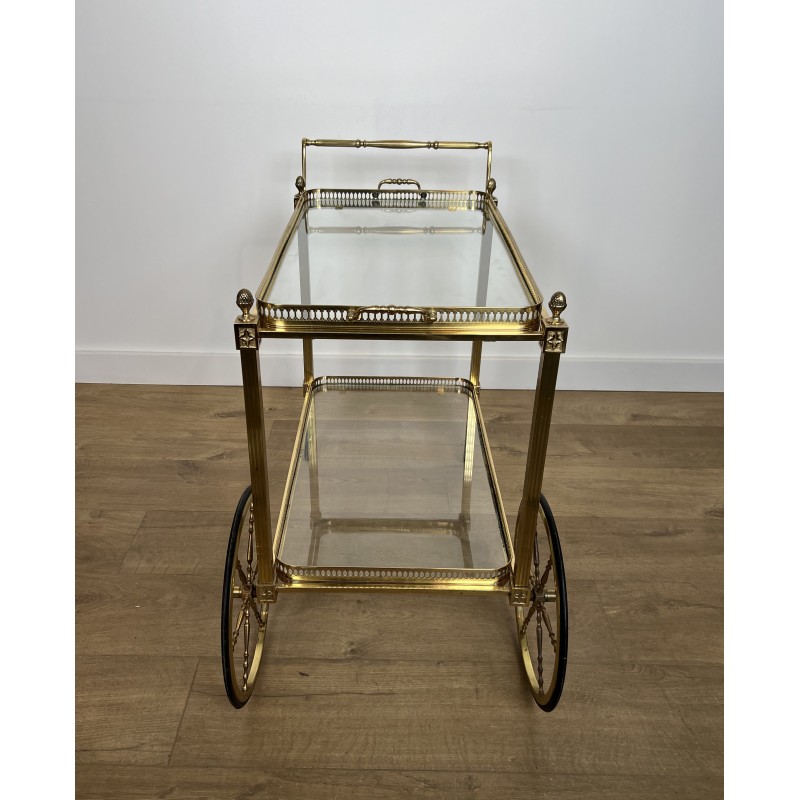 Neoclassical Brass Drinks Trolley Decorated with Fleur-de-Lys, Maison Baguès, French Work, Circa 1940