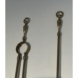 Neoclassical Style Brass Fireplace Tools Set, French Work, Circa 1970