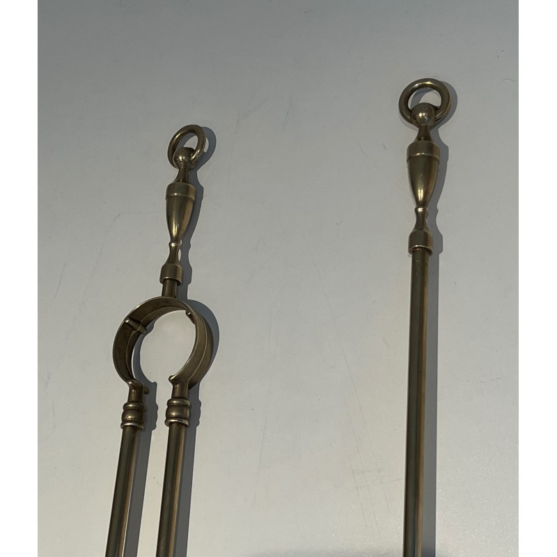 Neoclassical Style Brass Fireplace Tools Set, French Work, Circa 1970