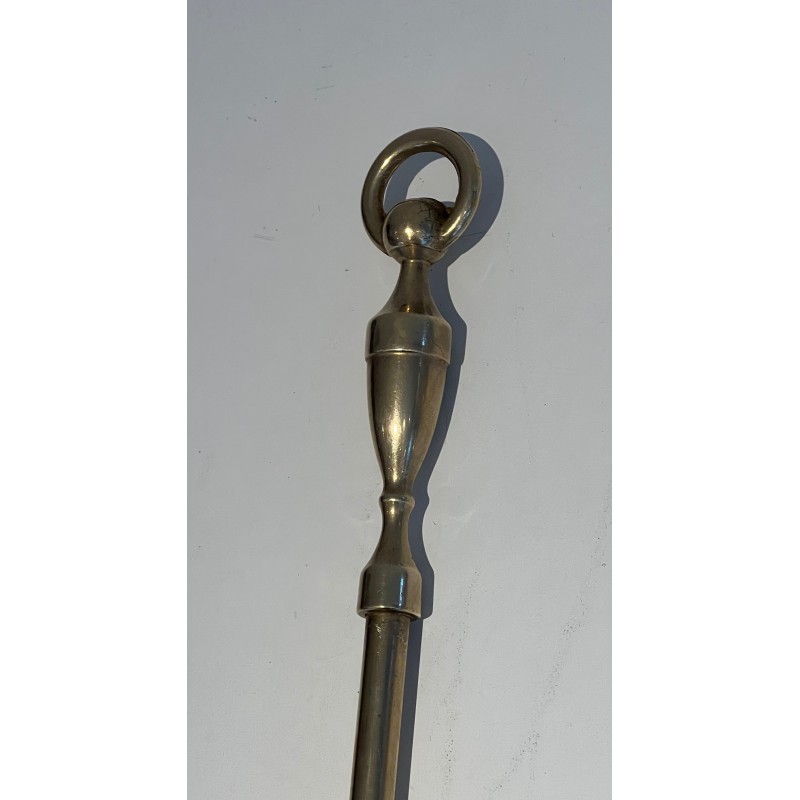 Neoclassical Style Brass Fireplace Tools Set, French Work, Circa 1970