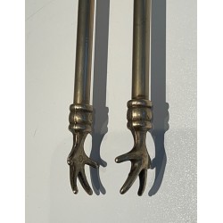 Neoclassical Style Brass Fireplace Tools Set, French Work, Circa 1970
