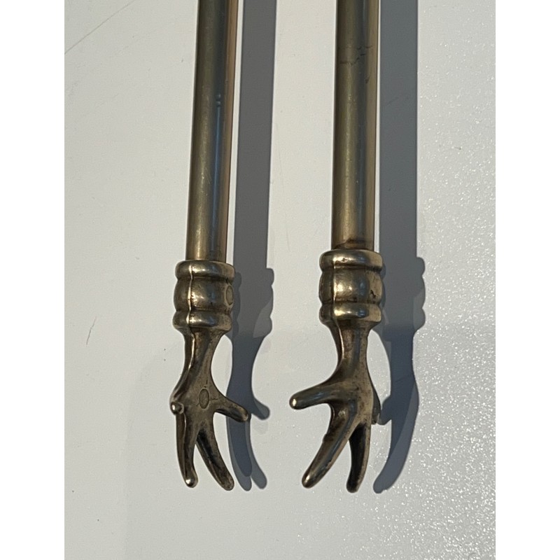 Neoclassical Style Brass Fireplace Tools Set, French Work, Circa 1970