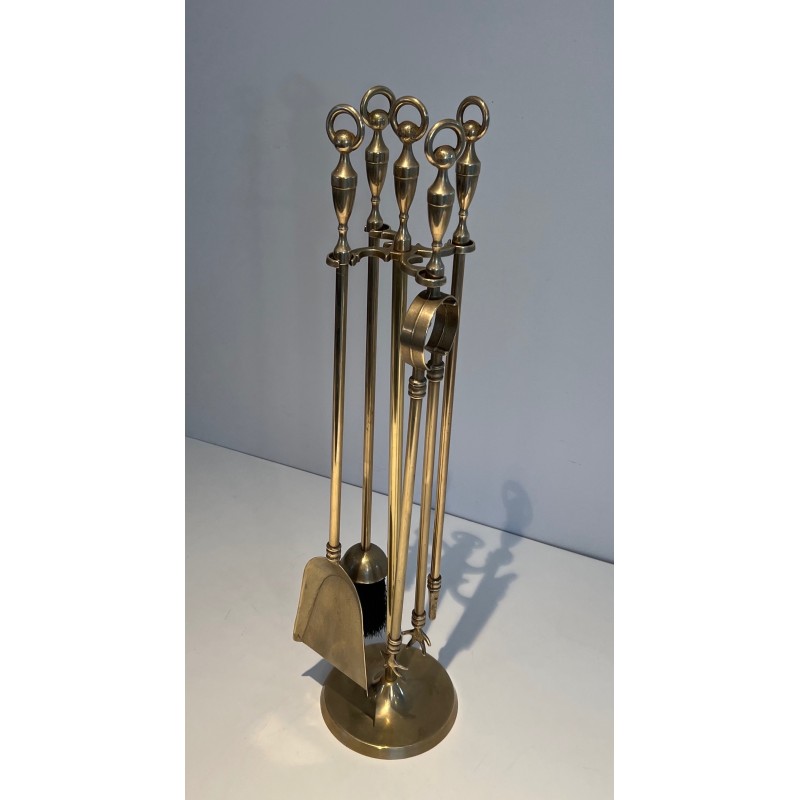 Nécessaire de Feu de Style Néoclassique en Laiton, Travail Français, Vers 1970