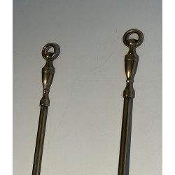 Neoclassical Style Brass Fireplace Tools Set, French Work, Circa 1970