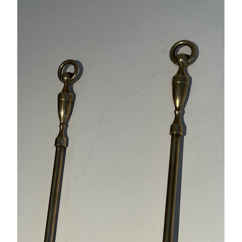 Neoclassical Style Brass Fireplace Tools Set, French Work, Circa 1970
