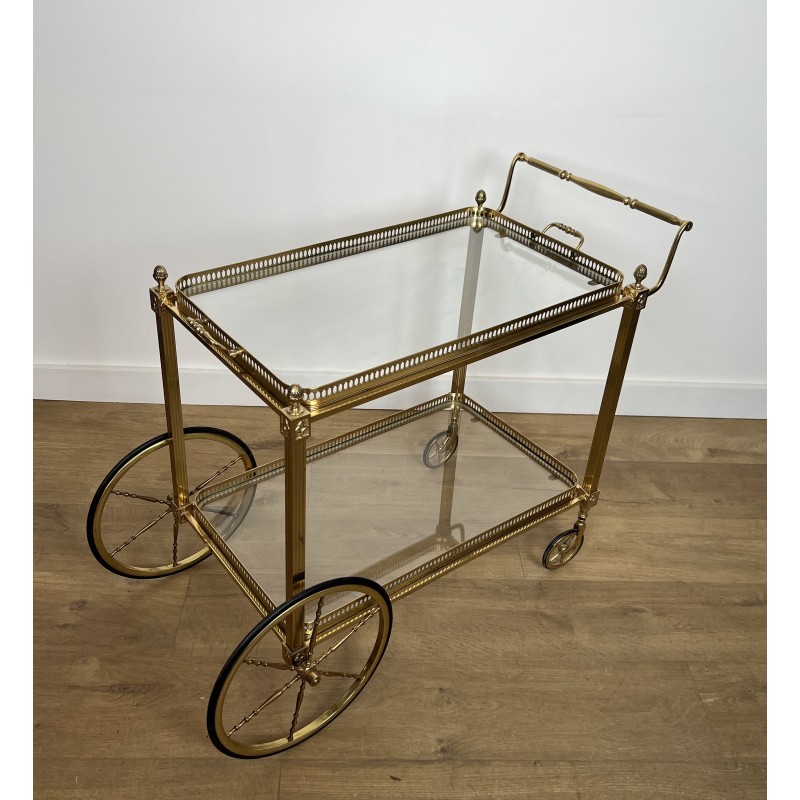 Table Roulante Néoclassique en Laiton à Décors de Fleurs de Lys, Maison Baguès, Travail Français, Vers 1940