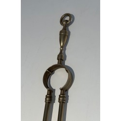 Neoclassical Style Brass Fireplace Tools Set, French Work, Circa 1970