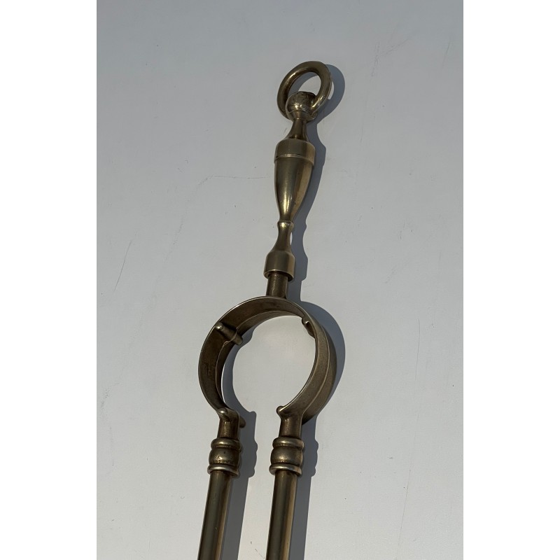 Neoclassical Style Brass Fireplace Tools Set, French Work, Circa 1970