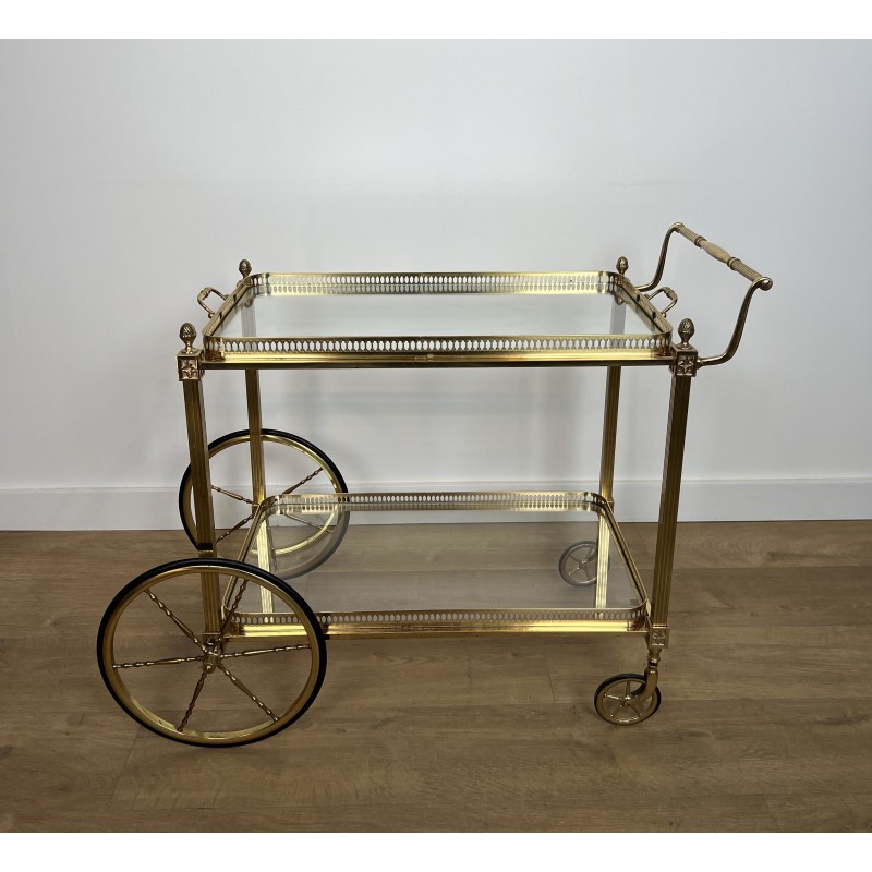 Neoclassical Brass Drinks Trolley Decorated with Fleur-de-Lys, Maison Baguès, French Work, Circa 1940