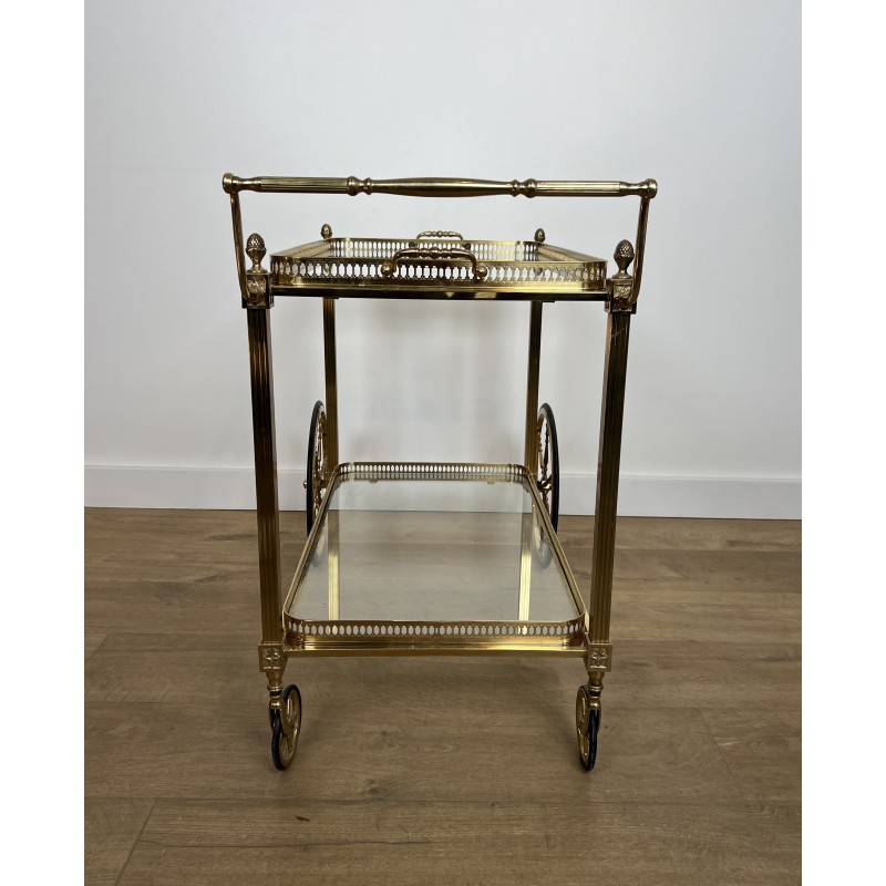 Neoclassical Brass Drinks Trolley Decorated with Fleur-de-Lys, Maison Baguès, French Work, Circa 1940