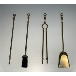 Nécessaire de Feu de Style Néoclassique en Laiton, Travail Français, Vers 1970