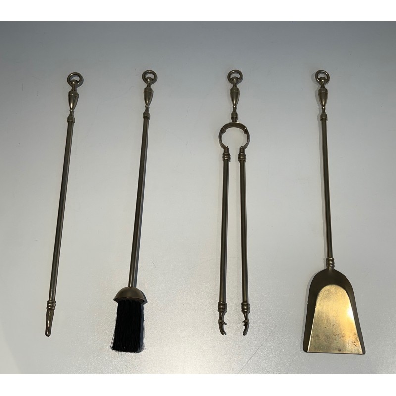 Nécessaire de Feu de Style Néoclassique en Laiton, Travail Français, Vers 1970