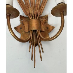 Pair of Gilded Wheat Sheaf Wall Sconces in the Taste of Chanel | French Work, circa 1970