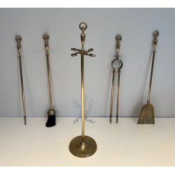 Nécessaire de Feu de Style Néoclassique en Laiton, Travail Français, Vers 1970