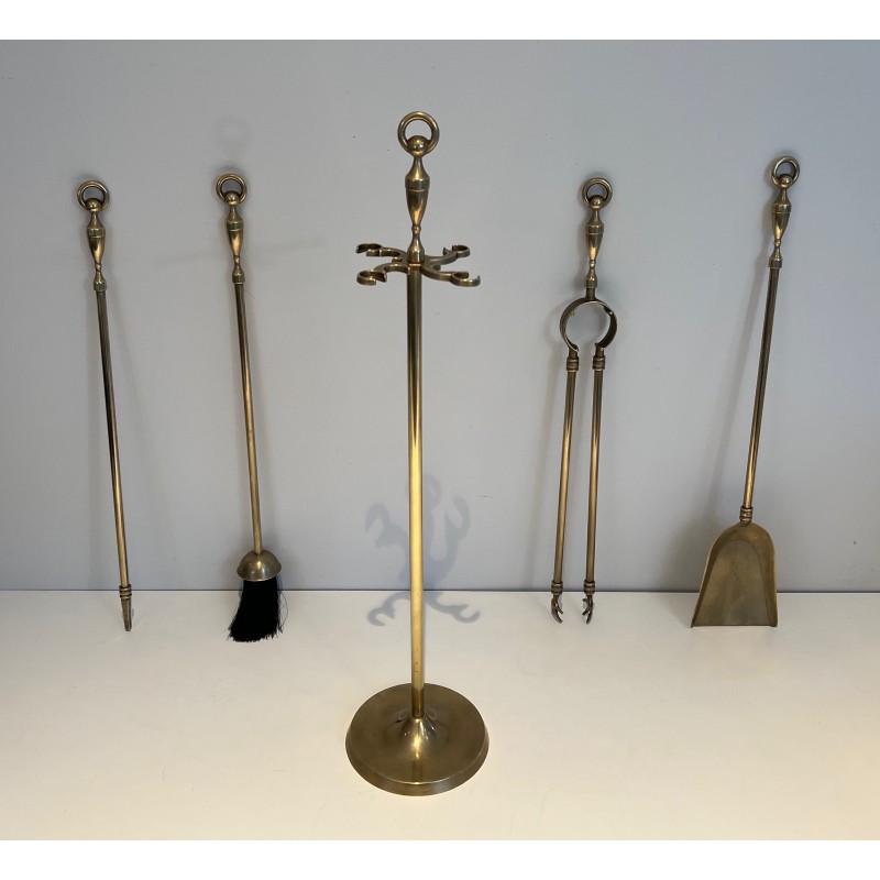 Nécessaire de Feu de Style Néoclassique en Laiton, Travail Français, Vers 1970