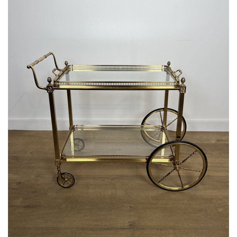 Neoclassical Brass Drinks Trolley Decorated with Fleur-de-Lys, Maison Baguès, French Work, Circa 1940