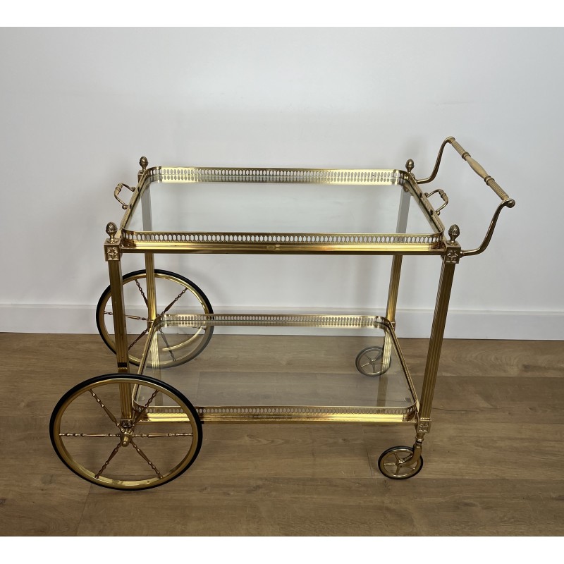 Neoclassical Brass Drinks Trolley Decorated with Fleur-de-Lys, Maison Baguès, French Work, Circa 1940