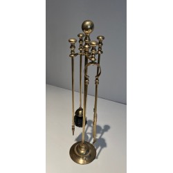 Nécessaire de Feu de Style Néoclassique en Laiton, Travail Français, Vers 1970