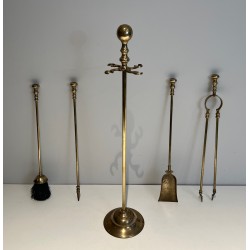 Nécessaire de Feu de Style Néoclassique en Laiton, Travail Français, Vers 1970