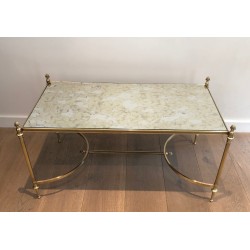 Table Basse Néoclassique en Laiton à Plateau de Miroir Faux-Antique, Maison Jansen, Travail Français, Vers 1940