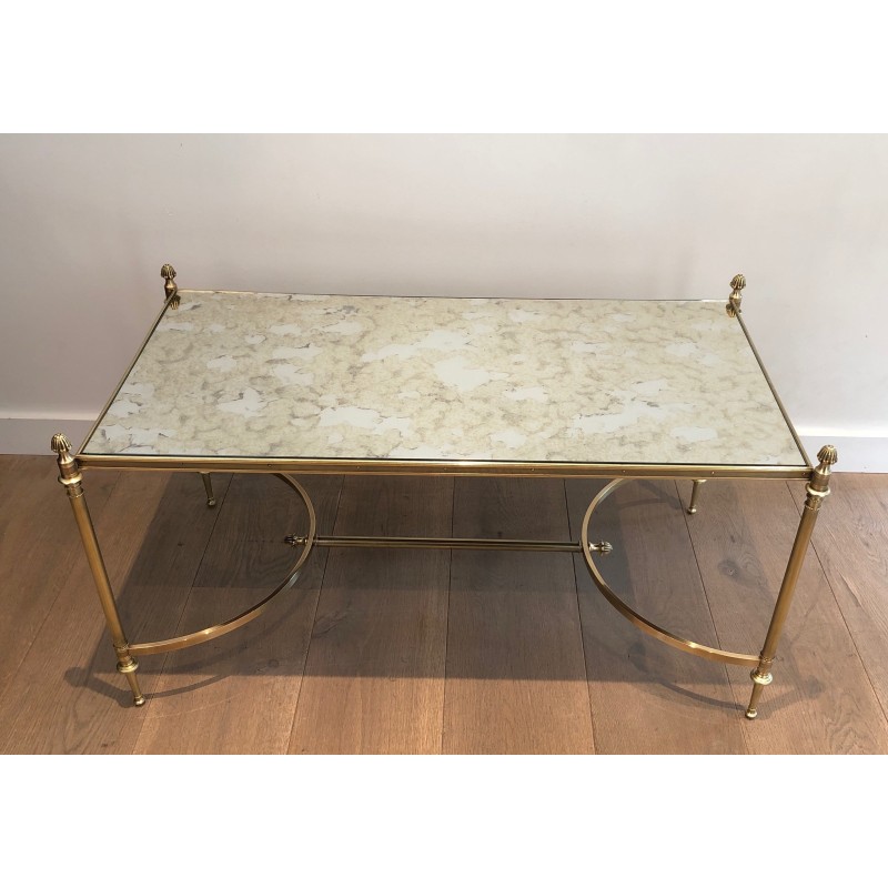 Table Basse Néoclassique en Laiton à Plateau de Miroir Faux-Antique, Maison Jansen, Travail Français, Vers 1940