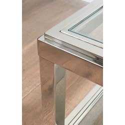 Importante Table Basse Chromée à Double Plateaux de Verre, Travail Français, Vers 1970
