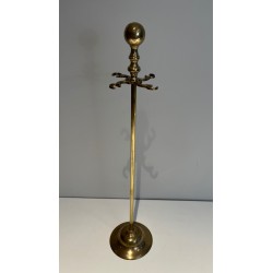 Neoclassical Style Brass Fireplace Tools on Stand, French Work, Circa 1970