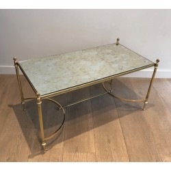 Table Basse Néoclassique en Laiton à Plateau de Miroir Faux-Antique, Maison Jansen, Travail Français, Vers 1940