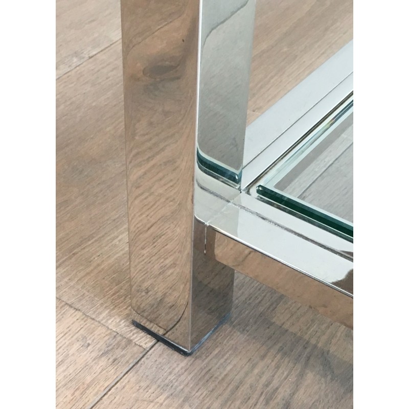 Large Chrome and Glass Two-Tier Coffee Table, French Work, Circa 1970