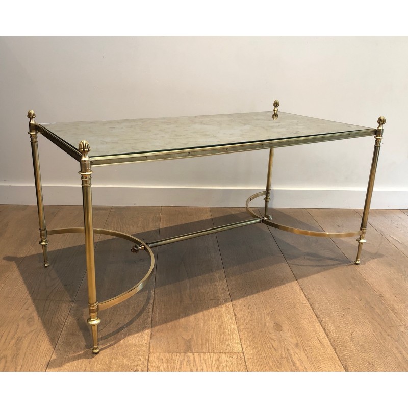 Neoclassical Brass Coffee Table with Faux-Antique Mirror Top, Maison Jansen, French Work, Circa 1940