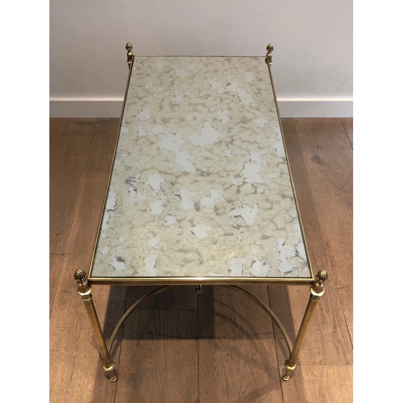 Table Basse Néoclassique en Laiton à Plateau de Miroir Faux-Antique, Maison Jansen, Travail Français, Vers 1940