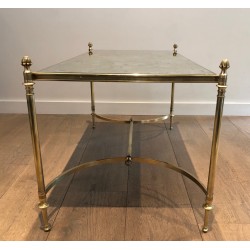 Table Basse Néoclassique en Laiton à Plateau de Miroir Faux-Antique, Maison Jansen, Travail Français, Vers 1940
