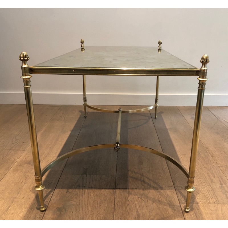 Table Basse Néoclassique en Laiton à Plateau de Miroir Faux-Antique, Maison Jansen, Travail Français, Vers 1940