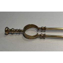 Neoclassical Style Brass Fireplace Tools on Stand, French Work, Circa 1970