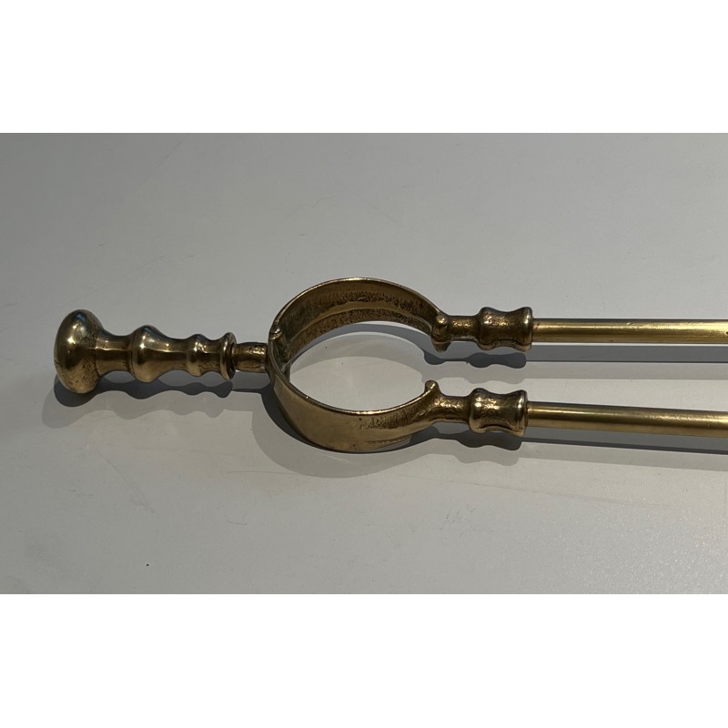 Neoclassical Style Brass Fireplace Tools on Stand, French Work, Circa 1970