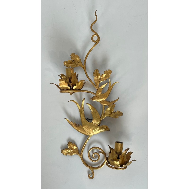 Pair of Gilded Metal Bird Wall Sconces in the Taste of Maison Baguès | French Work, circa 1970