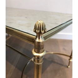 Table Basse Néoclassique en Laiton à Plateau de Miroir Faux-Antique, Maison Jansen, Travail Français, Vers 1940