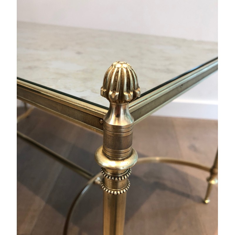 Table Basse Néoclassique en Laiton à Plateau de Miroir Faux-Antique, Maison Jansen, Travail Français, Vers 1940
