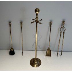 Nécessaire de Feu de Style Néoclassique en Laiton, Travail Français, Vers 1970